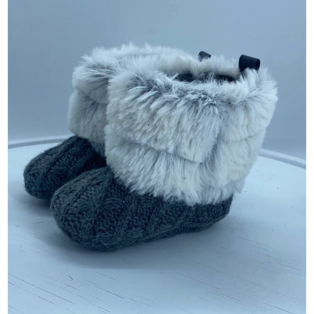 Stepping Stones Baby‎ Booties Winter Shoes 3-6M 3-6 Months Faux Fur Knit Gray